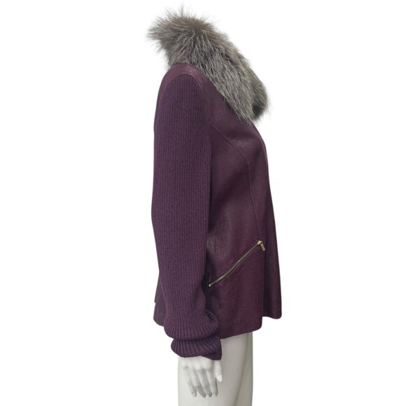 $2495 NWT St. John Burgundy Deep Magenta Fur Collar Jacket size 16 - Picture 4 of 11